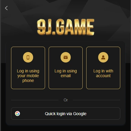 9J Game login and registration page for Android users