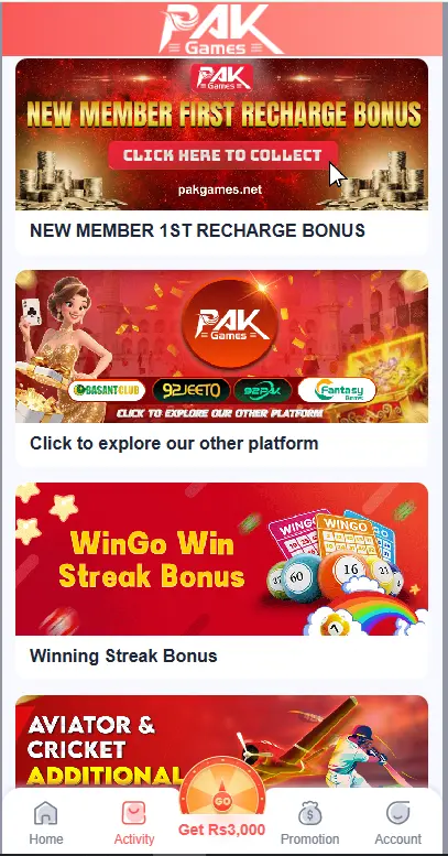 pakgame rewards and bonus