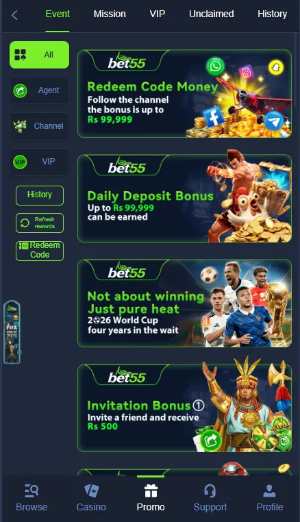 Bet55 App All Bonuses Explained | Rs 99,999 Daily Deposit + Rs 500 Invite Bonus Pakistan