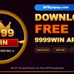 9999Win APK free download on APKpopup.com — gold casino logo with crown, play and win big banner