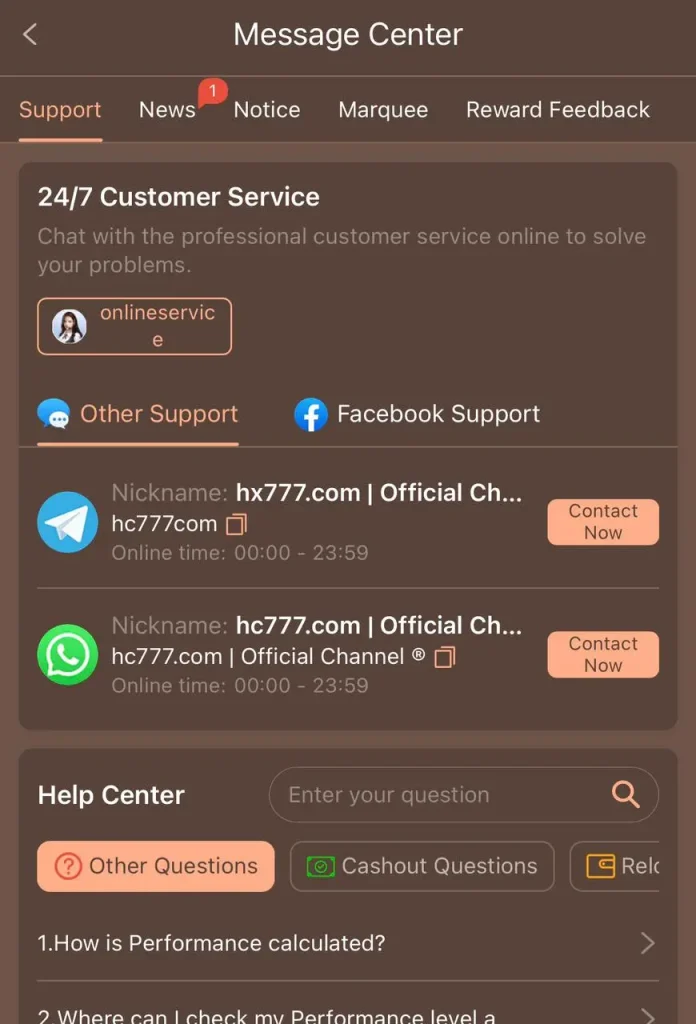 HC777 Game 24/7 Customer Support Telegram WhatsApp Pakistan