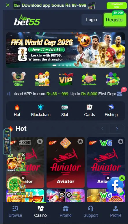 Bet55 Casino App Download | Aviator Game + FIFA World Cup 2026 Live — Earn Rs 88~999