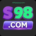 S98 Game official logo with purple S and green 98 on black background