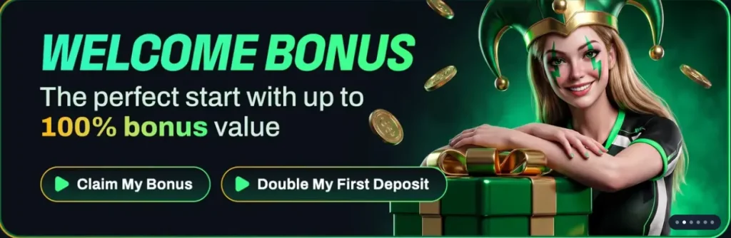 Play4Tune Game welcome bonus banner with 100 percent first deposit offer
