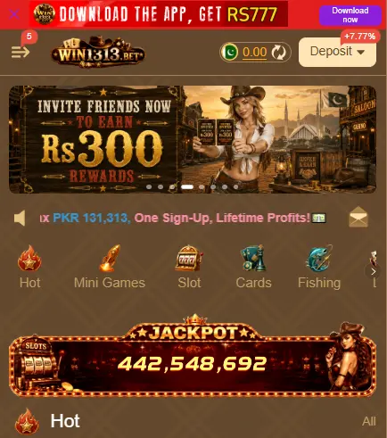 Win1313 Game app dashboard with invite friends banner