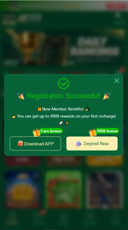 AZ777 Game registration successful confirmation screen